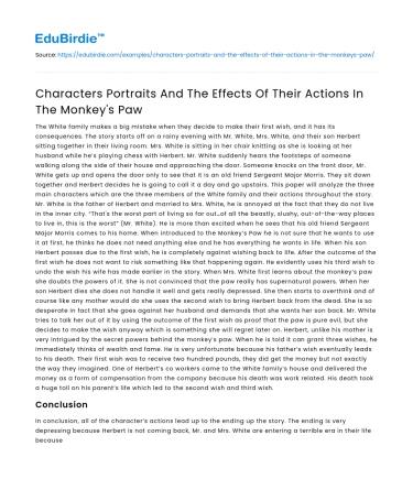 Characters Portraits And The Effects Of Their Actions In The Monkey’s Paw