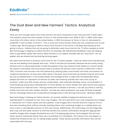 The Dust Bowl and New Farmers’ Tactics: Analytical Essay
