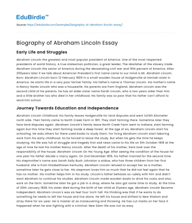 Biography of Abraham Lincoln Essay