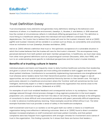 Trust Definition Essay