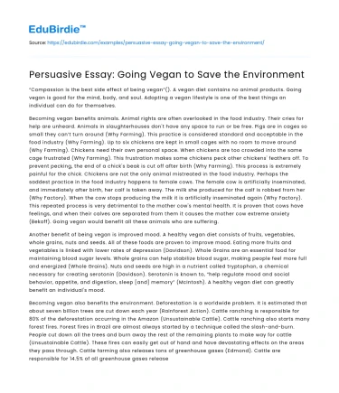 Persuasive Essay: Going Vegan to Save the Environment