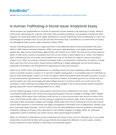 Is Human Trafficking a Social Issue: Analytical Essay