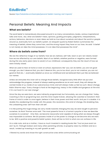 Personal Beliefs: Meaning And Impacts