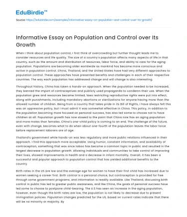Informative Essay on Population and Control over Its Growth