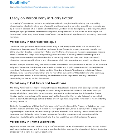 Essay on Verbal Irony in ‘Harry Potter’