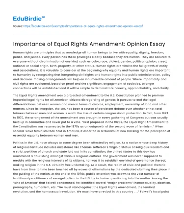 Importance of Equal Rights Amendment: Opinion Essay