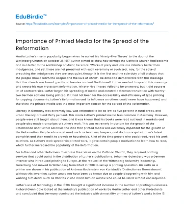 Importance of Printed Media for the Spread of the Reformation