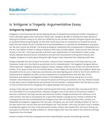 Is ‘Antigone’ a Tragedy: Argumentative Essay