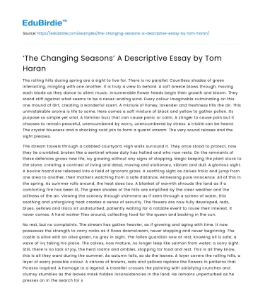 ‘The Changing Seasons’ A Descriptive Essay by Tom Haran