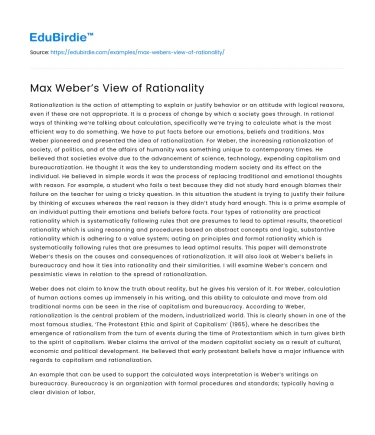 Max Weber’s View of Rationality