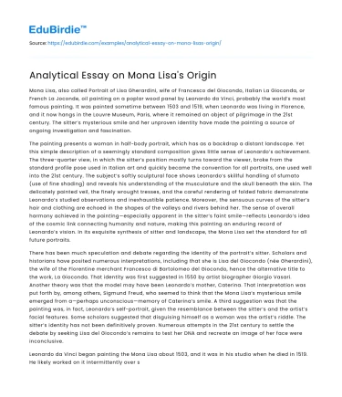Analytical Essay on Mona Lisa’s Origin