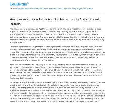 Human Anatomy Learning Systems Using Augmented Reality
