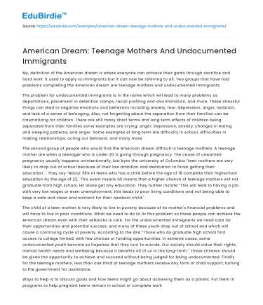 American Dream: Teenage Mothers And Undocumented Immigrants