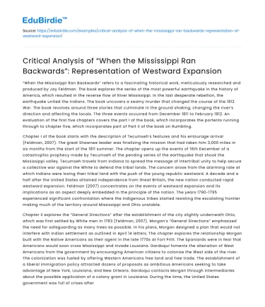 Analysis of When the Mississippi Ran Backwards and Westward Expansion