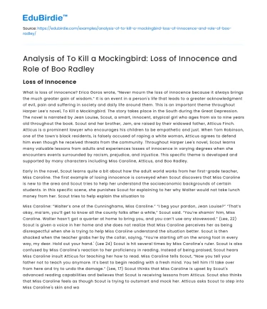 To Kill a Mockingbird: Loss of Innocence and Boo Radley’s Role