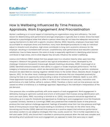Wellbeing Influenced by Time Pressure, Appraisals, and Procrastination