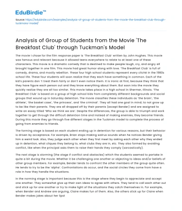 Student group in ‘The Breakfast Club’ analyzed using Tuckman’s Model