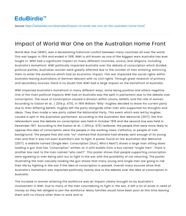 Impact of World War One on the Australian Home Front