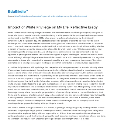 Impact of White Privilege on My Life: Reflective Essay