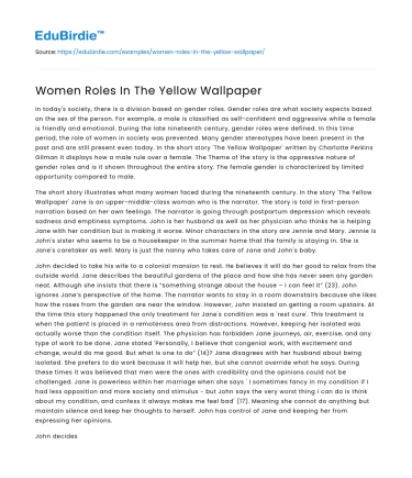 Women Roles In The Yellow Wallpaper