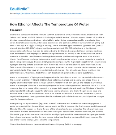 How Ethanol Affects The Temperature Of Water