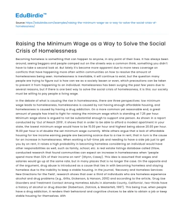 Raising Minimum Wage to Address Homelessness