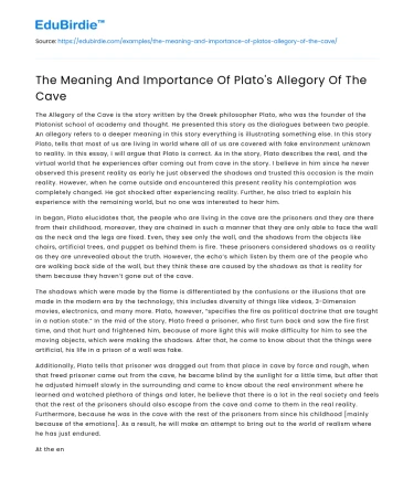 The Meaning And Importance Of Plato’s Allegory Of The Cave
