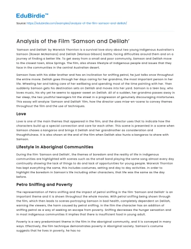 Analysis of the Film ‘Samson and Delilah’