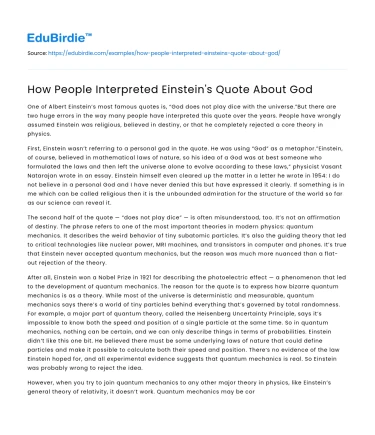 How People Interpreted Einstein’s Quote About God