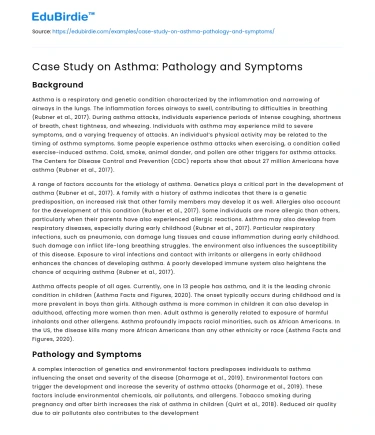 Case Study on Asthma: Pathology and Symptoms