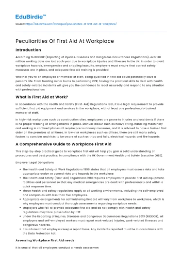 Peculiarities Of First Aid At Workplace