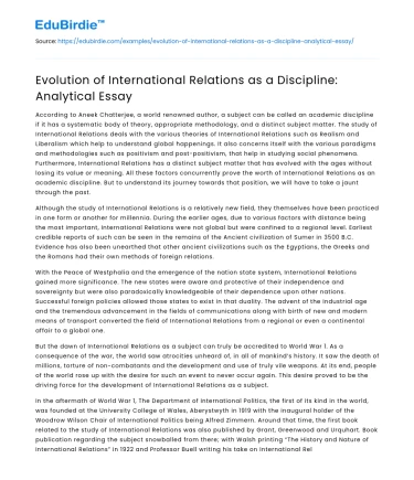 Evolution of International Relations as a Discipline: Analytical Essay