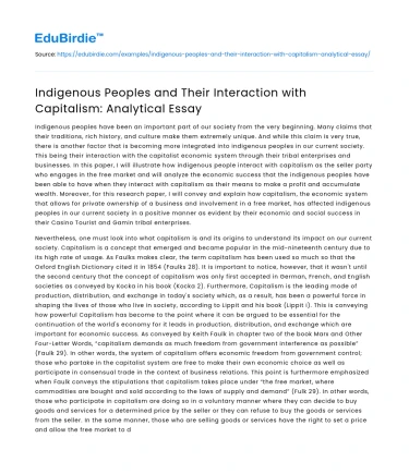Indigenous Peoples and Their Interaction with Capitalism