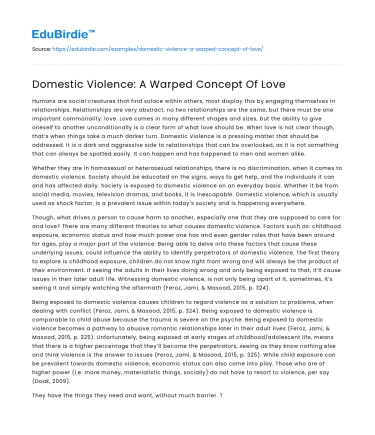 Domestic Violence: A Warped Concept Of Love