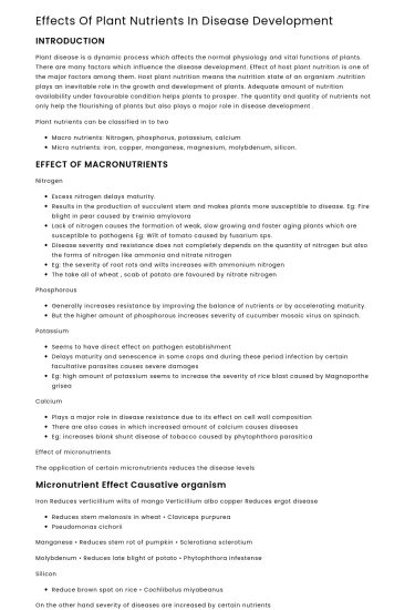 Effects Of Plant Nutrients In Disease Development