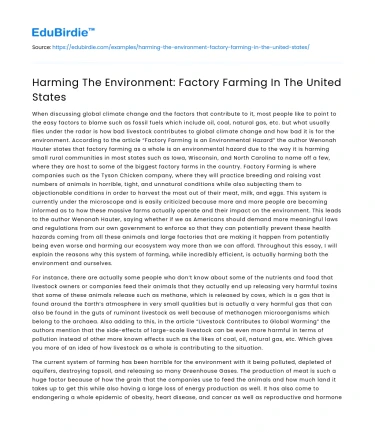 Harming The Environment: Factory Farming In The United States