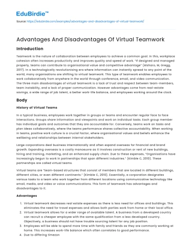Advantages And Disadvantages Of Virtual Teamwork