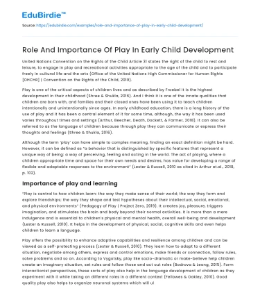 Role And Importance Of Play In Early Child Development