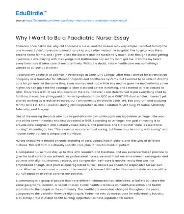 Why I Want to Be a Paediatric Nurse: Essay