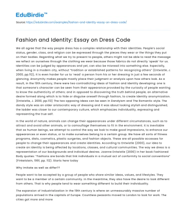 Fashion and Identity: Essay on Dress Code