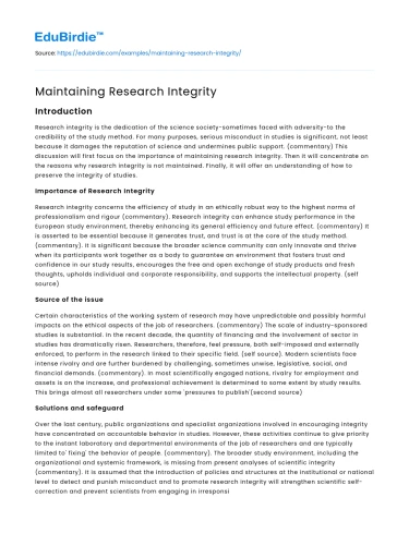 Maintaining Research Integrity