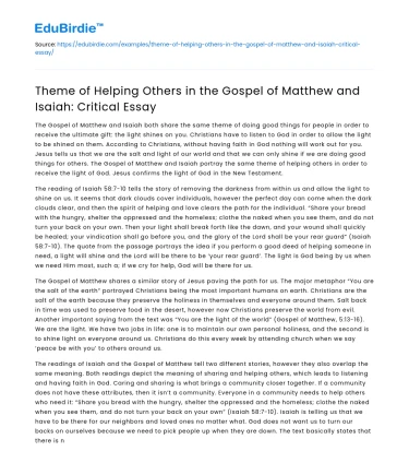 Helping Others in Matthew and Isaiah