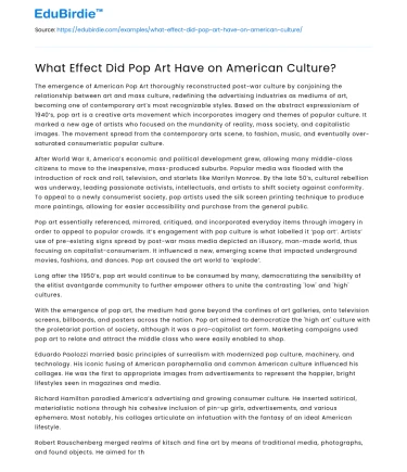 What Effect Did Pop Art Have on American Culture?
