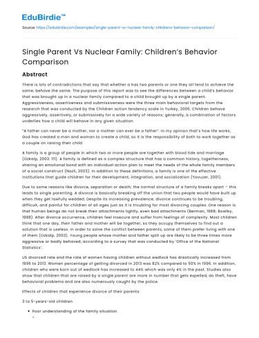 Single Parent Vs Nuclear Family: Children’s Behavior Comparison