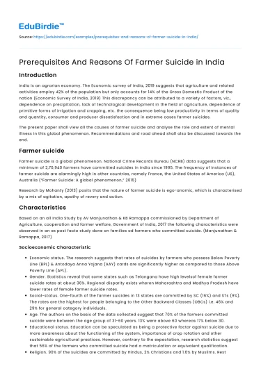 Prerequisites And Reasons Of Farmer Suicide in India