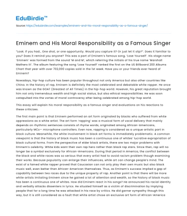 Eminem and His Moral Responsibility as a Famous Singer