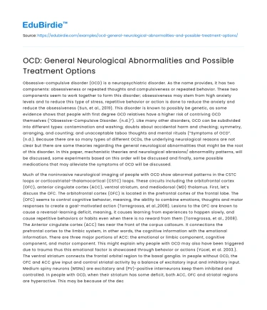 OCD: General Neurological Abnormalities and Possible Treatment Options