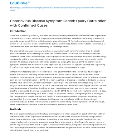 Coronavirus Disease Symptom Search Query Correlation with Confirmed Cases