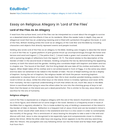 Essay on Religious Allegory in ‘Lord of the Flies’