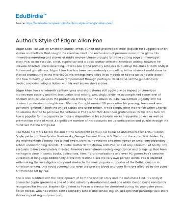 Author’s Style Of Edgar Allan Poe